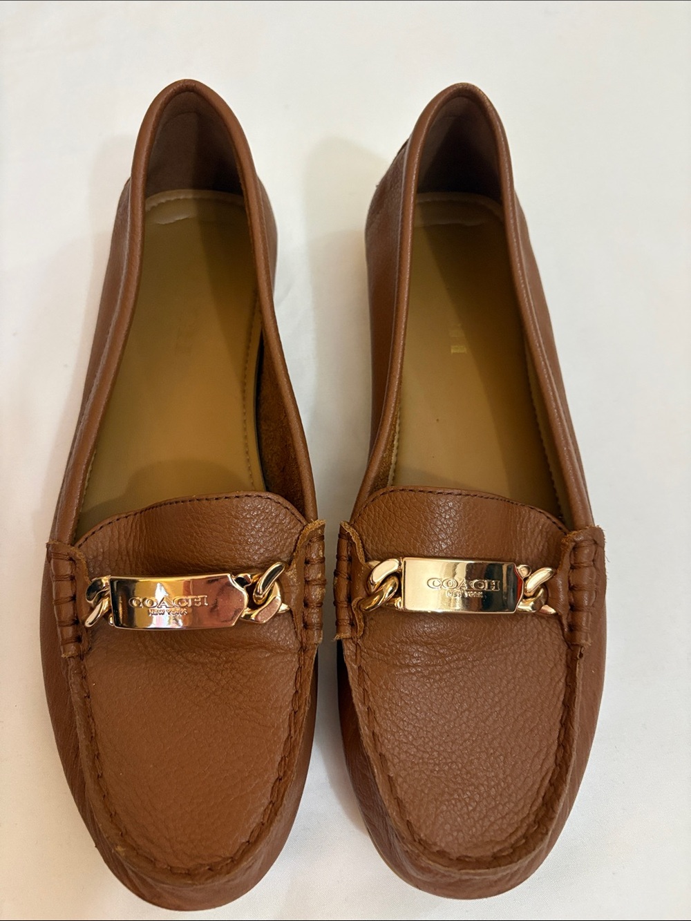 Coach Brown Leather Loafers with Gold Hardware